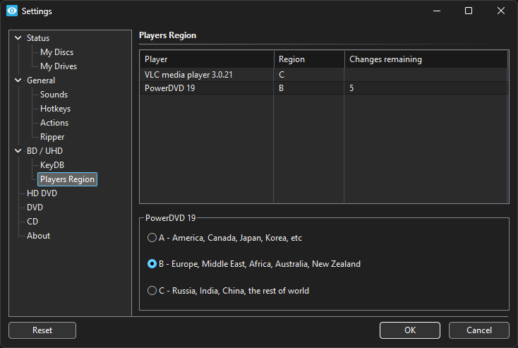 Players region reset window
