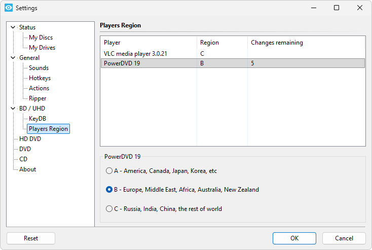 Players region reset window
